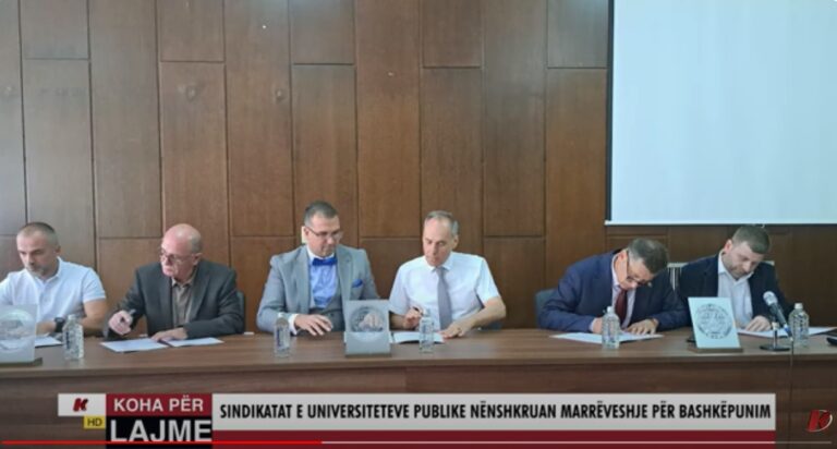 (VIDEO)Sindikatat e të punësuarve në universitetet publike nënshkruan memorandum bashkëpunimi